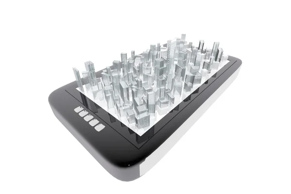 City buildings in mobile tablet — Stock Photo, Image