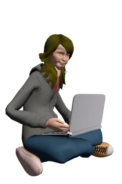 Teen girl using a laptop — Stock Photo, Image