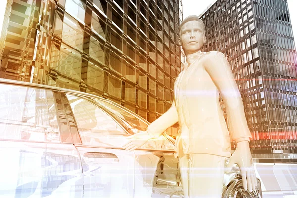 Businessman opening the door of a car in the city Stock Image