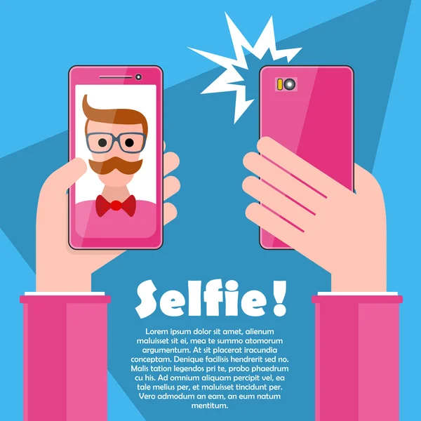 Selfie poster with hipster — Stock Vector