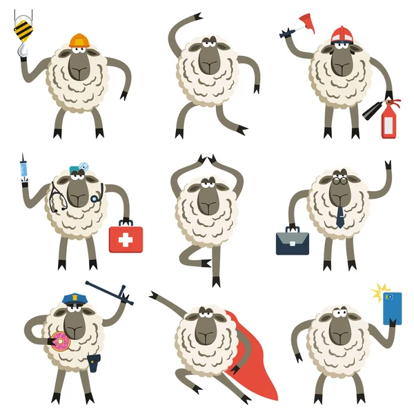 Sheep professional character vector set. — Stock Vector