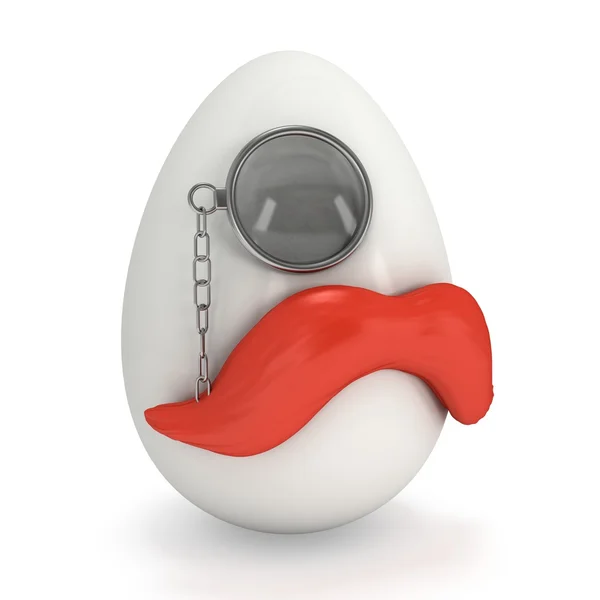 Egg with red mustache and monocle — Stock Photo, Image