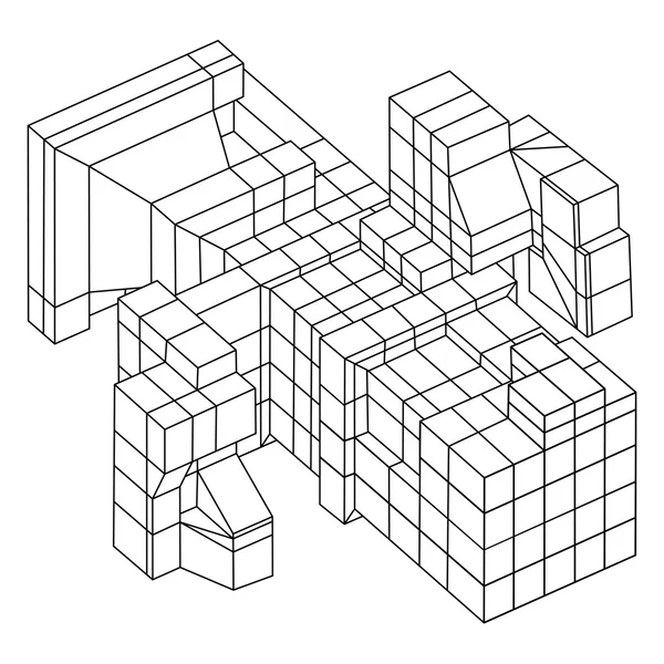 Wireframe Mesh kubussen element. — Stockvector