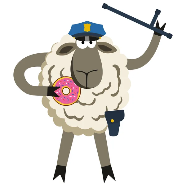 Policeman d'agneau têtu avec le vecteur de donut — Image vectorielle