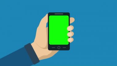 Smartphone ile yeşil ekran elinde.