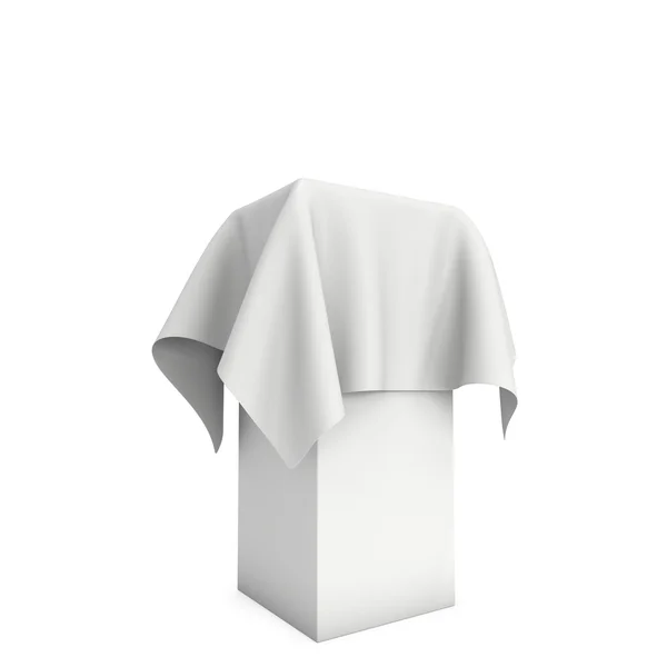 Presentation pedestal cover by white cloth — Stock Photo, Image