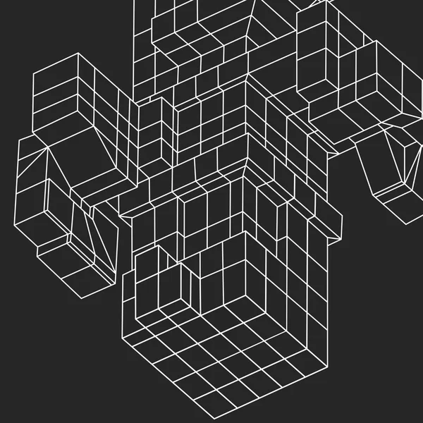 Elemento Wireframe Mesh Cubes . — Vettoriale Stock