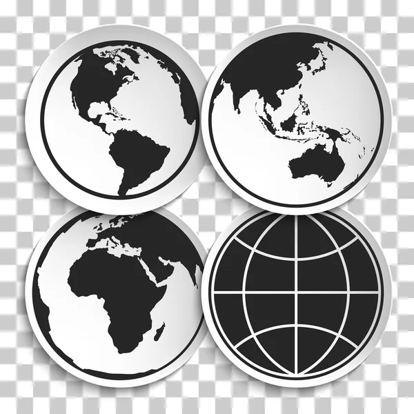 Earth Globe Icons on White Plates. — Stock Vector