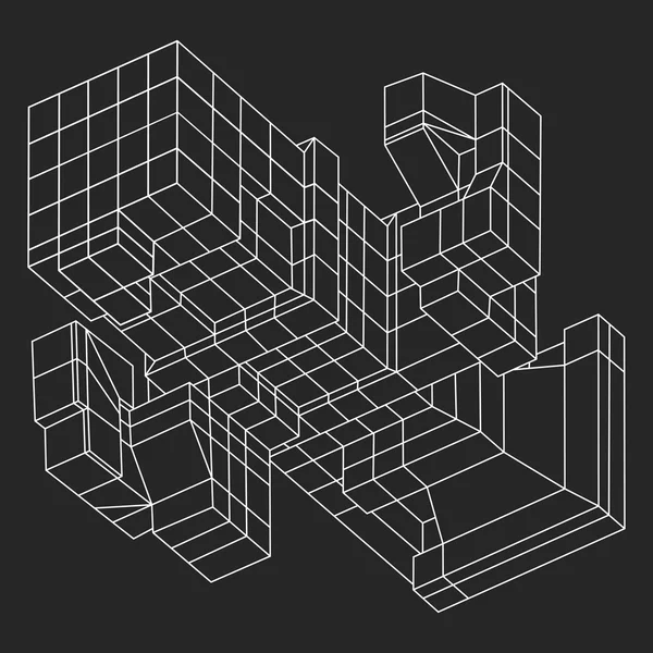 Elemento Wireframe Mesh Cubes . — Vettoriale Stock