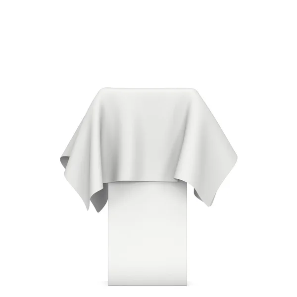 Fehér ruhával fedezi a bemutató talapzat — Stock Fotó
