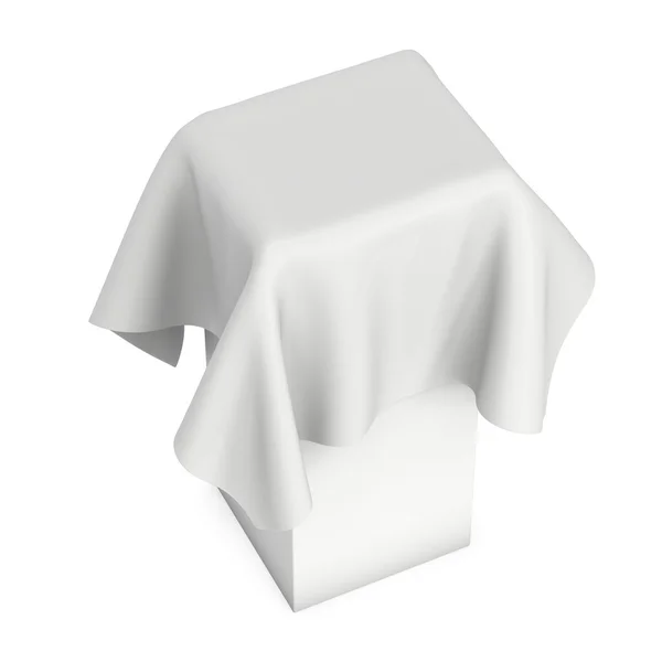 Presentation pedestal cover by white cloth — Stock Photo, Image