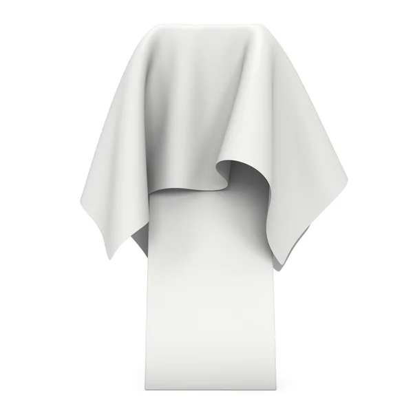 Presentation pedestal cover by white cloth — Stock Photo, Image