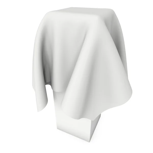 Presentation pedestal cover by white cloth — Stock Photo, Image