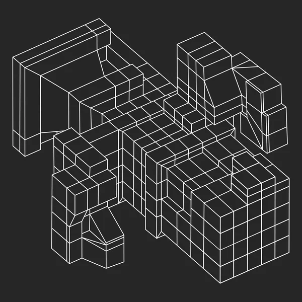 와이어 메쉬 큐브 요소. — 스톡 벡터