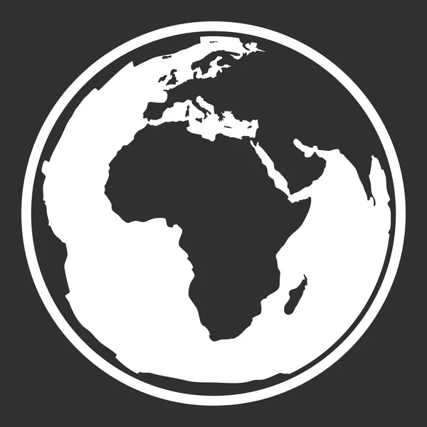 Contour blanc symbole de la planète terre en Afrique vue — Image vectorielle