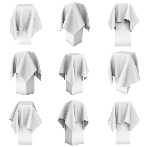 Presentation pedestal cover by white cloth 3d set