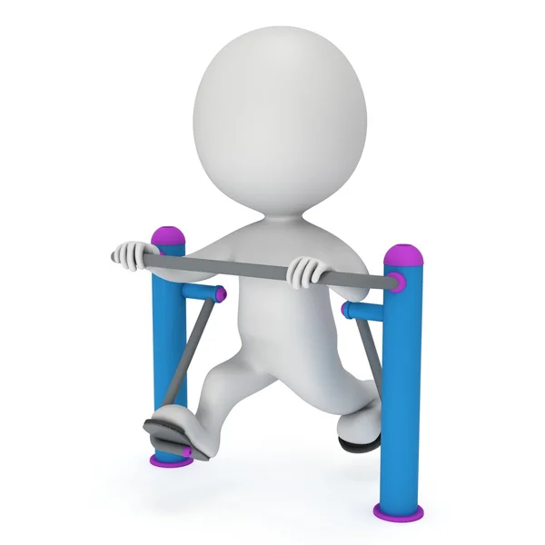 Active 3D man exercising on outdoor fitnes trainer machine — Stock Photo, Image