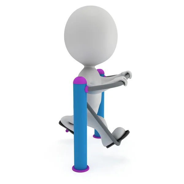 Active 3D man exercising on outdoor fitnes trainer machine — Stock Photo, Image