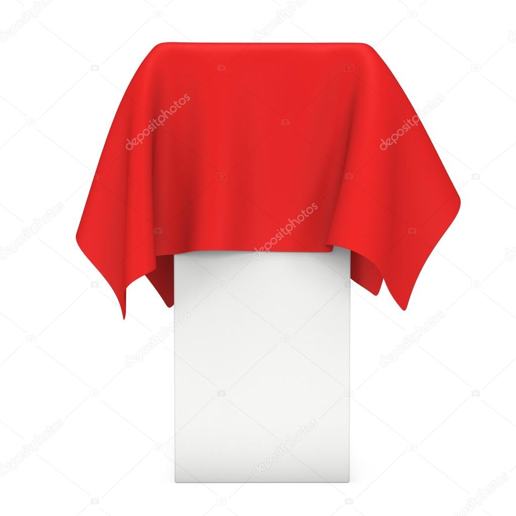 Presentation pedestal cover by red cloth