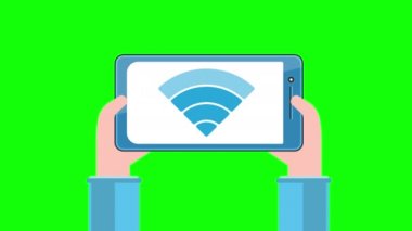 Wi-fi işareti ekranda insan eli ile tablet PC