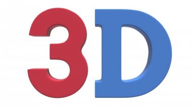 3D işareti metin logo simge kırmızı ve mavi renklerde