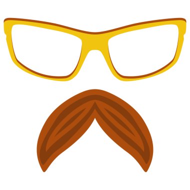 Hipster inek gözlük ve şık bıyıklı beyaz izole