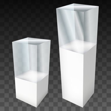 Sergi için boş cam vitrin. 3B vektör.