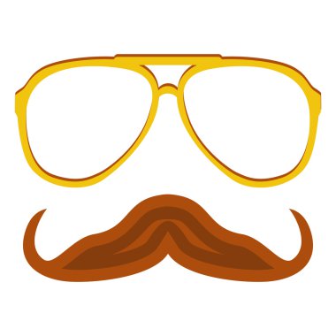 Hipster inek gözlük ve şık bıyıklı beyaz izole