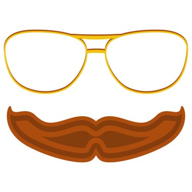 Hipster inek gözlük ve şık bıyıklı beyaz izole