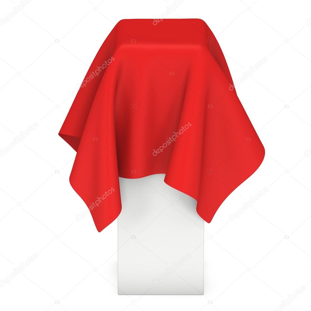 Presentation pedestal cover by red cloth