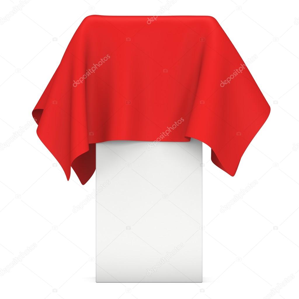 Presentation pedestal cover by red cloth