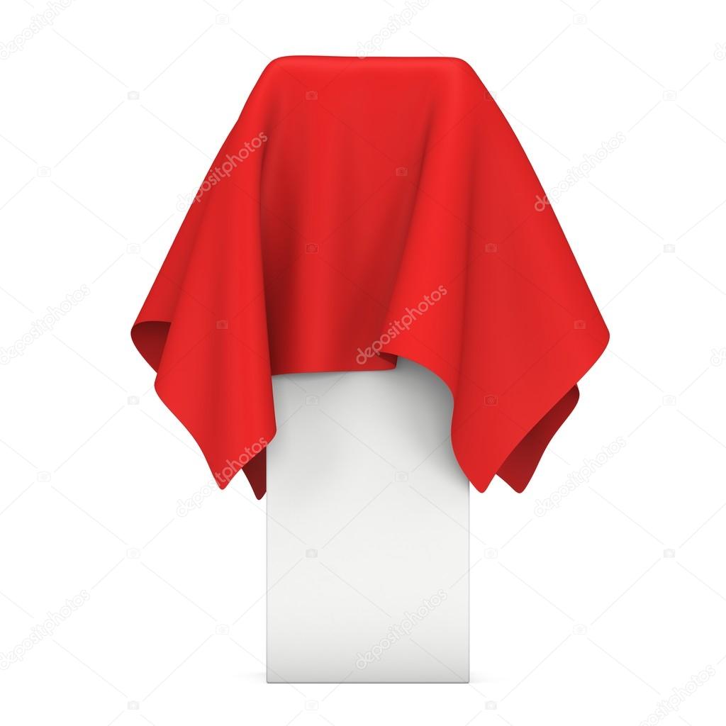 Presentation pedestal cover by red cloth