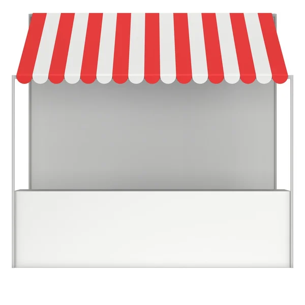 Market stand kiosk stall with striped awning for promotion sale — Stock Photo, Image