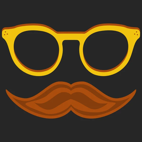 Hipster nerd óculos e bigode elegante em preto — Vetor de Stock