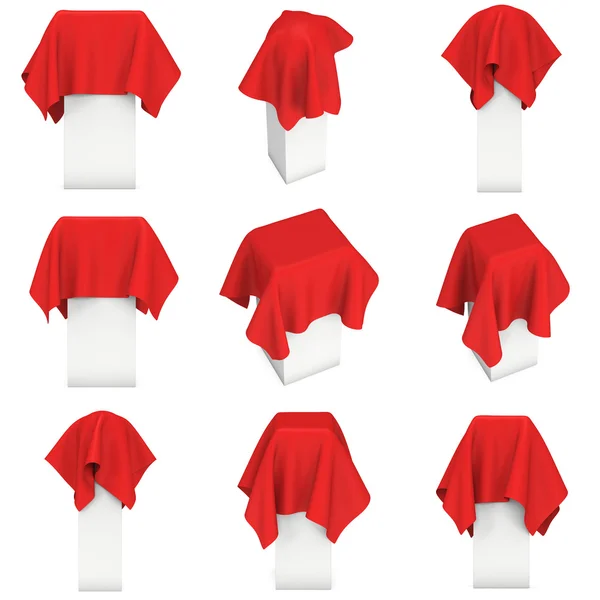 Presentatie voetstuk Cover door rode doek set — Stockfoto