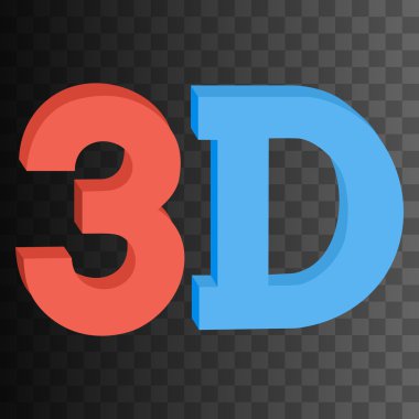 3D üç boyutlu düğmesini işaret düz kırmızı ve mavi renkler içinde