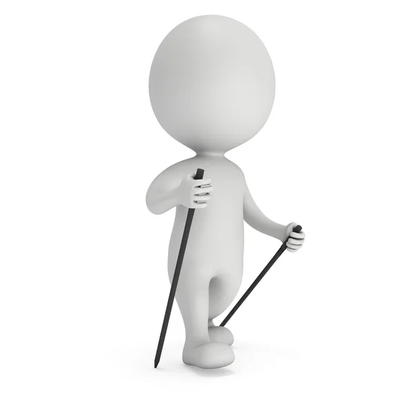 Nordic walking 3d white blank man — Stock Photo, Image