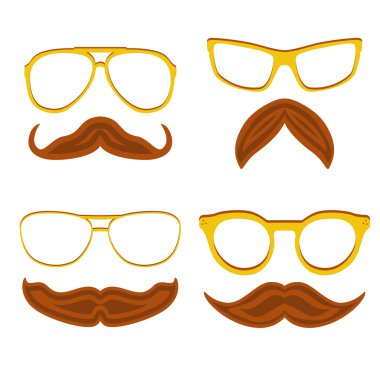 Hipster nerd gözlük ve beyaz izole şık bıyık seti