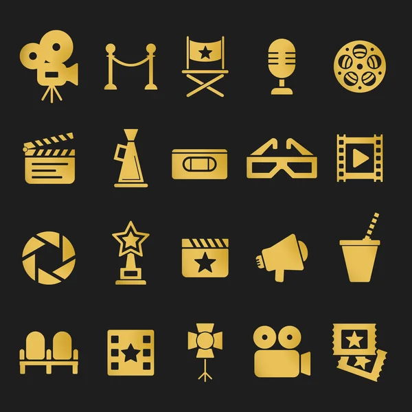 Conjunto de iconos retro de cine — Vector de stock