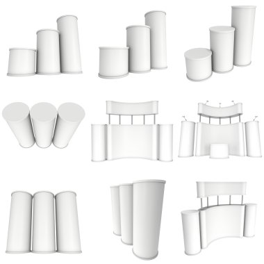 Ticaret Fuarı standında küme. Kat standları koleksiyonu.