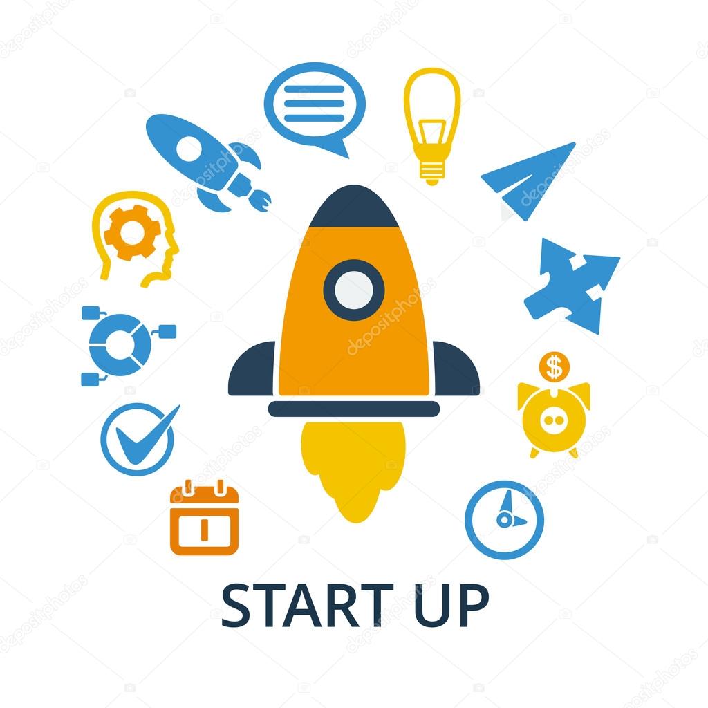 Start up business concept design with rocket