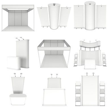 Ticaret Fuarı standında küme. Kat standları koleksiyonu.