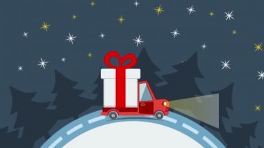 Düz taşıma kamyon, van Hediyelik kutu Pack beyaz Noel arifesi üzerinde