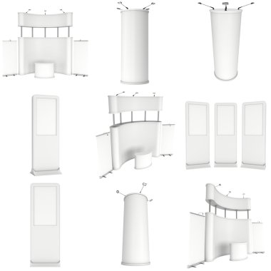 Ticaret Fuarı standında küme. Kat standları koleksiyonu.