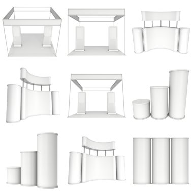 Ticaret Fuarı standında küme. Kat standları koleksiyonu.