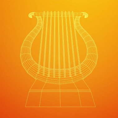 Antik lir ya da arp enstrümanı. Müzik konsepti. Kablo çerçevesi düşük poli ağ vektör çizimi.