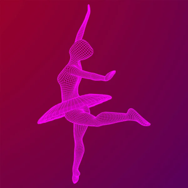 Dansende Ballerina Een Klassieke Balletdanseres Wireframe Laag Poly Mesh Vector — Stockvector