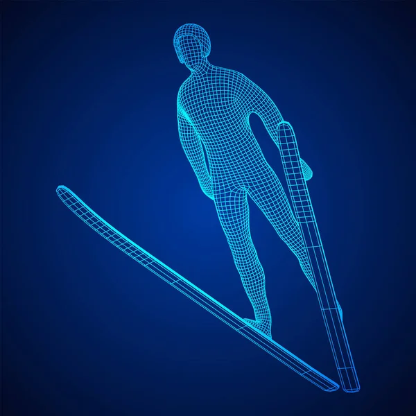 Skisporter Wireframe Laag Poly Mesh Vector Illustratie — Stockvector