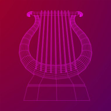Antik lir ya da arp enstrümanı. Müzik konsepti. Kablo çerçevesi düşük poli ağ vektör çizimi.
