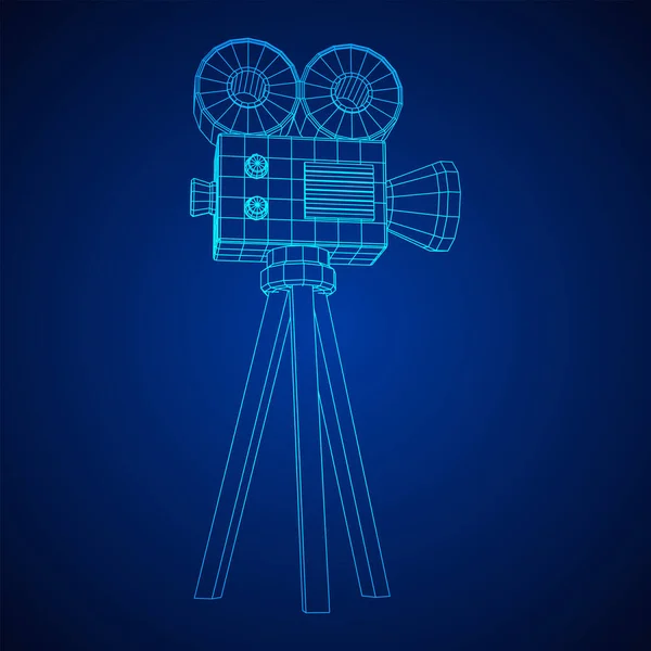 Meerhoekige Camera Projector Filmtijd Toon Filmfestival Concept Wireframe Laag Poly — Stockvector